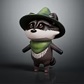 Adorable 3D Cartoon Raccoon Character Wearing Green Hat And Green Scarf