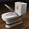 White Modern Toilet With Open Lid And Decorative Base Band On Wooden Floor