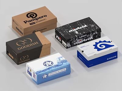 Assorted Household Products Packaging Boxes From Various Brands With Different Designs 3d model