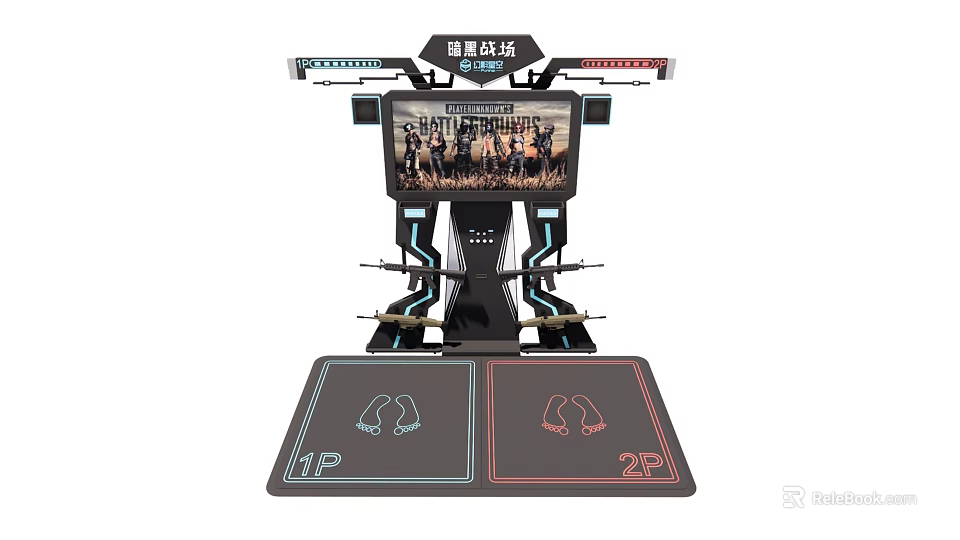Dark Battlefield Two Player Entertainment Appliance With Game Screen And Control Pedals 3d model 