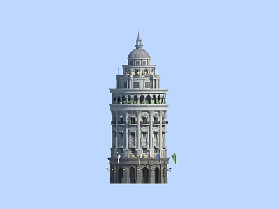 European Architecture Tower With Dome Multi Story Columns And Flags Design 3d model