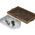 Wooden Herringbone Tray With Handles And Galvanized Metal Tray Holding Eyeglasses Car Keys Remote Control