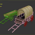 Two Types Of Wooden Wagons With Canopy And Flatbed Structure
