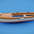 Wooden Boat Displaying Wooden Deck Red Seats White Hull And Fine Details