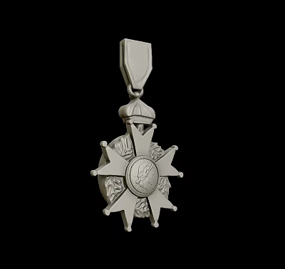 Star Shaped Medal Badge With Pendant Top Ornament And Central Circular Relief 3d model