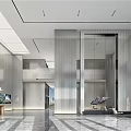 Modern Hotel Lobby Interior With Marble Flooring Large Windows Reception Desk And Art Sculpture