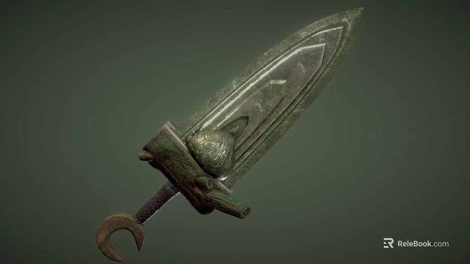 Ancient Bronze Weapon With Carved Blade And Decorative Hilt Design 3d model 