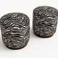 Two Round Decorative Stools With Zebra Print Upholstery And Dark Base 3d model