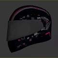 Stylish Black Motorcycle Helmet With Pink Stripes White Dot Patterns And Dark Visor 3d model