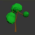 Abstract Plant 3D Model with Orange Trunk and Green Spherical Foliage in Low Poly Style