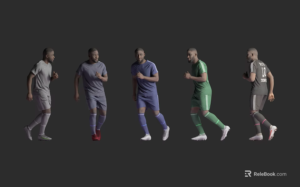 Men Wearing Different Colored Sports Outfits Demonstrating Dynamic Athletic Poses 3d model 