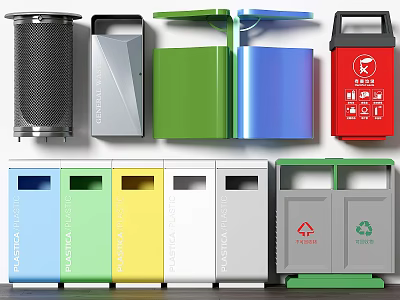 Public Facility Recycling Waste Bins With Various Colors And Sorted Design Styles 3d model