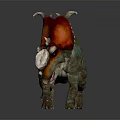 Colorful Ceratopsian Dinosaur With Red Crested Horns Green Body White Stripes And Open Mouth
