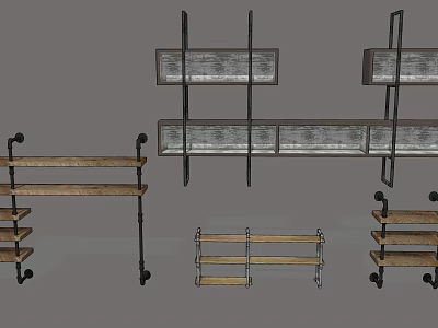 Wooden And Metal Wall Mounted Cabinets With Industrial Design Storage Shelves 3d model
