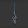 Blue Military Cannon With Long Barrel Mounted On Rotating Base And Sighting Device