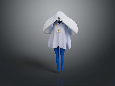 Hooded Figure In White Cloak With Blue Leggings And Gold Pendant On Dark Background With Reflection 3d model