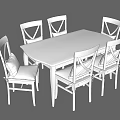 Modern White Dining Table Set With Six Cushioned Backrest Chairs 3d model