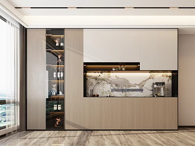 Elegant Modern Wine Cabinet With Glass Doors LED Lighting And Wine Bottles 3d model