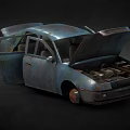 Old Rusty Car With Open Hood And Doors Showing Worn Engine And Weathered Exterior