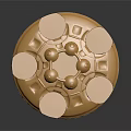 Shiny Golden Circular Decorative Object With Spherical Details And Reflective Base