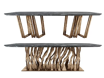 Marble Dining Table With Geometric And Organic Metal Leg Designs For Modern Spaces 3d model