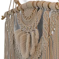 Bohemian Style Macrame Wall Hanging With Feather Decor And Wooden Dowel