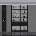 Modern Bookshelf Interior Design With Marble Texture Backdrop And Decorative Statues Books 3d model