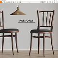 POLIFORM Walnut Wood Dining Chairs With Slatted Back And Black Cushion
