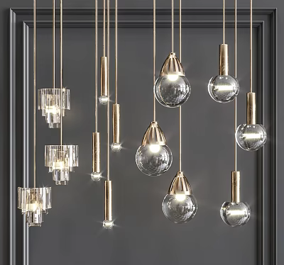 Modern Hanging Chandeliers With Glass Balls And Metal Bases In Contemporary Interior Design 3d model