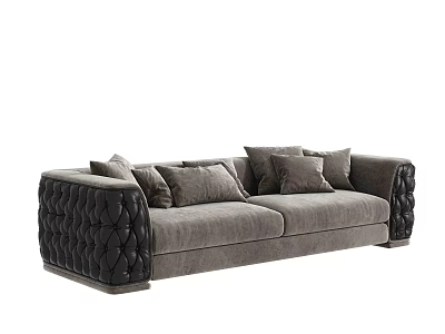 Dark Gray Fabric Two Seater Sofa With Tufted Armrests And Throw Pillows 3d model