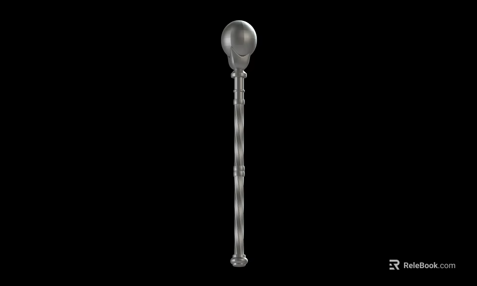 Silver Long Handle Weapon Spoon With Intricate Metal Design And Decorative Details 3d model 