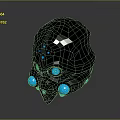 Futuristic 3D Model Helmet With Gray Metallic Finish And Blue Glowing Lights