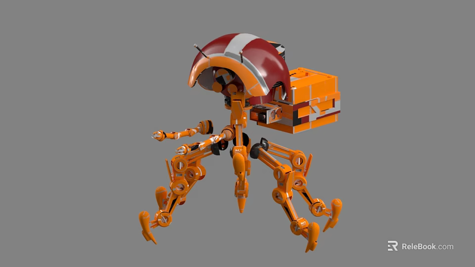 Smart Multi Legged Robot With Orange Red Shell And Mechanical Arms Structure 3d model