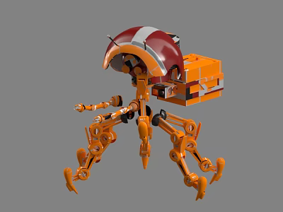 Smart Multi Legged Robot With Orange Red Shell And Mechanical Arms Structure 3d model