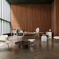 Modern Interior Design Featuring Wooden Wall Panels Large Windows And White Furniture