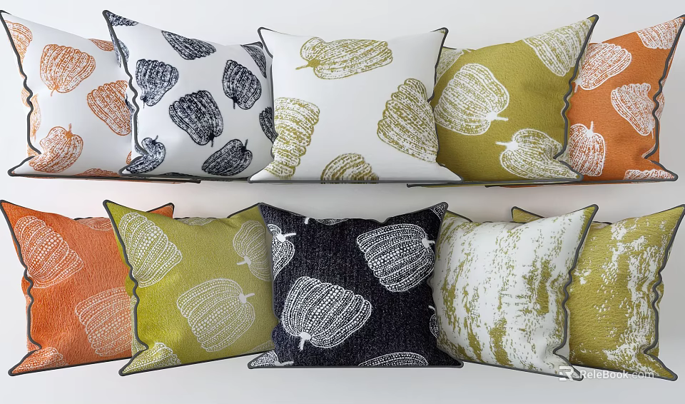 Stylish Decorative Throw Pillows With Colorful Leaf Patterns And Vibrant Designs 3d model