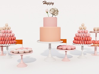 Modern Dessert Cake Macaroon Cookies 3d model