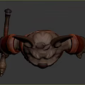 Fantasy Creature Character With Large Ears Red Eyes Whiskers And Red Arm Bands Holding Bone