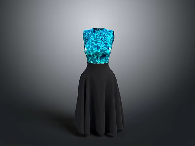 Organ Texture Pattern Sleeveless Dress Featuring Blue Green Top And Black Hair Like Skirt 3d model