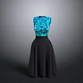 Organ Texture Pattern Sleeveless Dress Featuring Blue Green Top And Black Hair Like Skirt