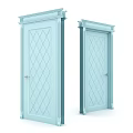 Light Blue Hinged Doors With Diamond Pattern And White Door Frames Open Closed 3d model