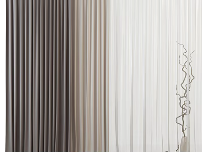 Layered Gradient Color Curtains With Elegant Drapery And Decorative Branch In Modern Room 3d model
