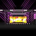 Dance Hall Stage With Purple Laser Lights And Large Screens Showing Flame Patterns
