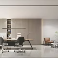 Modern Office Interior Design With Open Workspace Desk Ergonomic Chairs Sofa Bookshelf And Green Plant