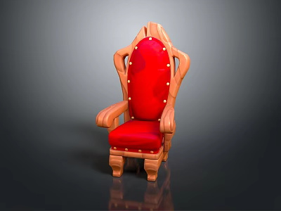 Red Upholstered Wooden Chair With Decorative Nails And Carved Armrests 3d model