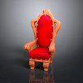 Red Upholstered Wooden Chair With Decorative Nails And Carved Armrests