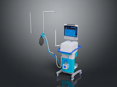 Professional Medical Device with Digital Screen Tubes Control Panel and Mobile Wheels 3d model