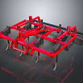 Red Metal Frame Agricultural Cultivator With Multiple Spring Loaded Tines And Farming Components