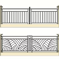 Building Exterior Railing Design Featuring Simple Vertical Bars And Intricate Fan Shaped Patterns 3d model