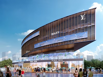 Modern Sales Office Building With Unique Architectural Design And Glass Curtain Wall 3d model
